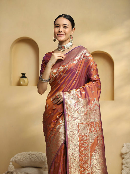 Purple & Copper Banarasi Silk Saree - Ressa