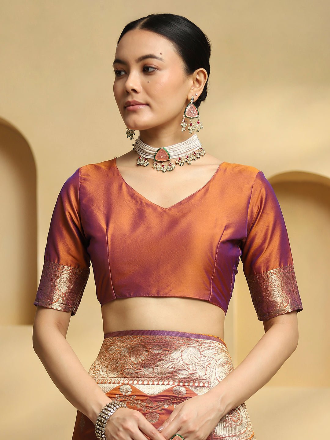 Purple & Copper Banarasi Silk Saree - Ressa