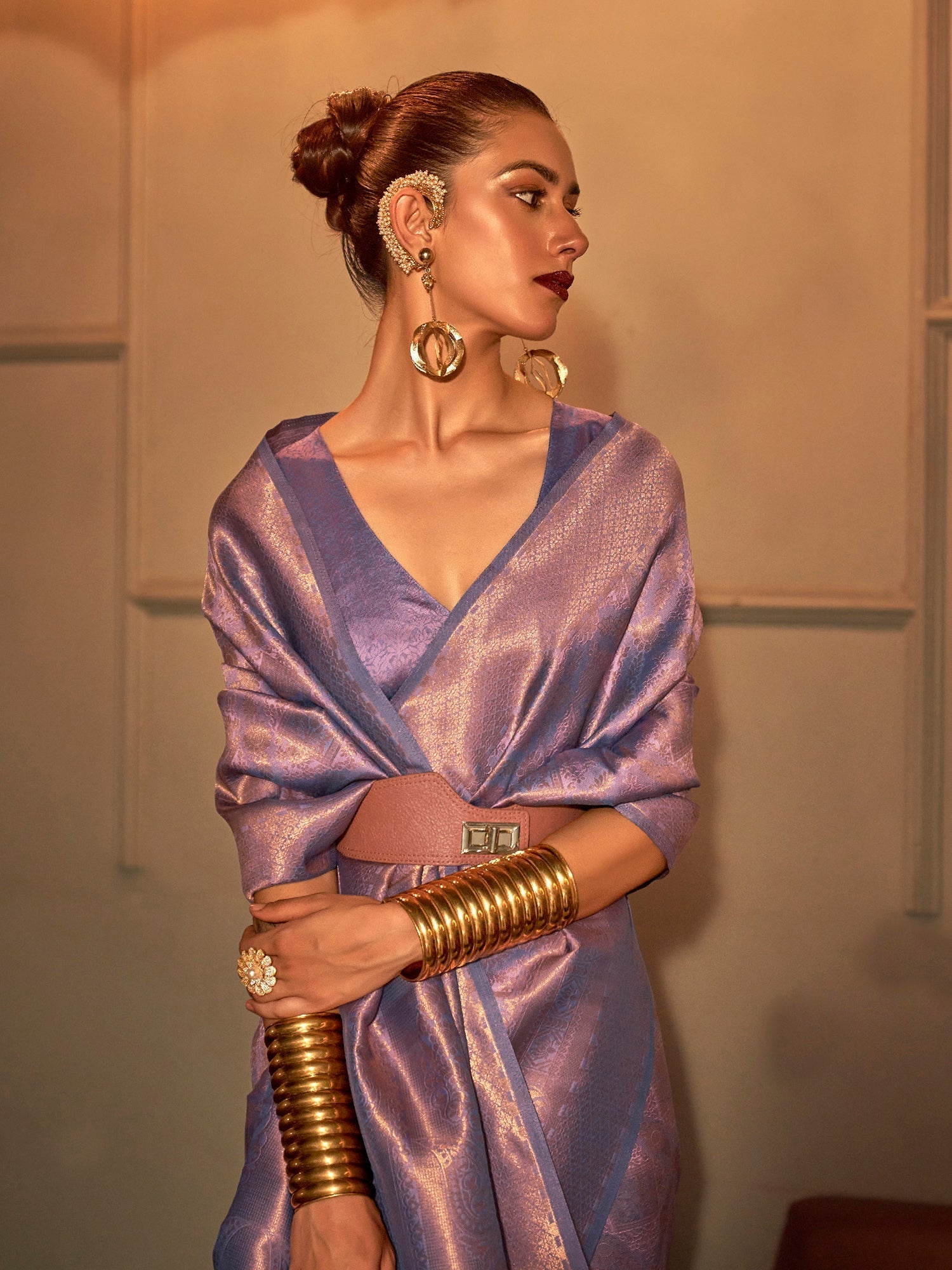 Purple Copper Jari Woven Kanjivaram Saree - Ressa