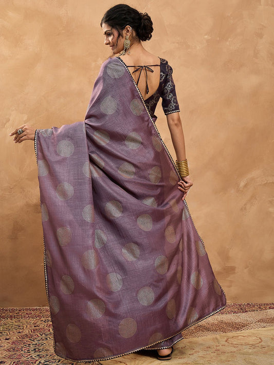 Purple Dola silk Foil Printed Saree - Ressa