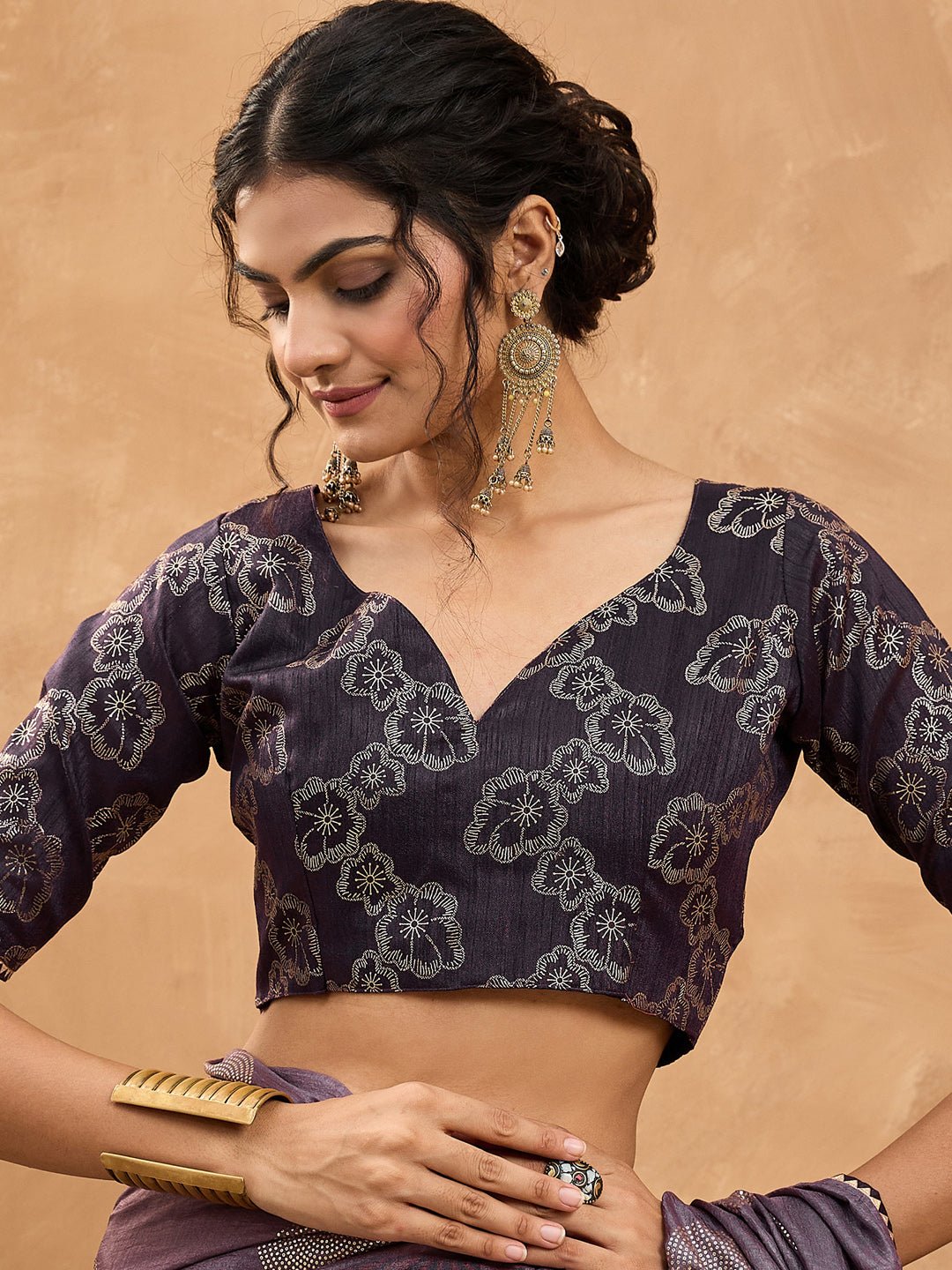 Purple Dola silk Foil Printed Saree - Ressa