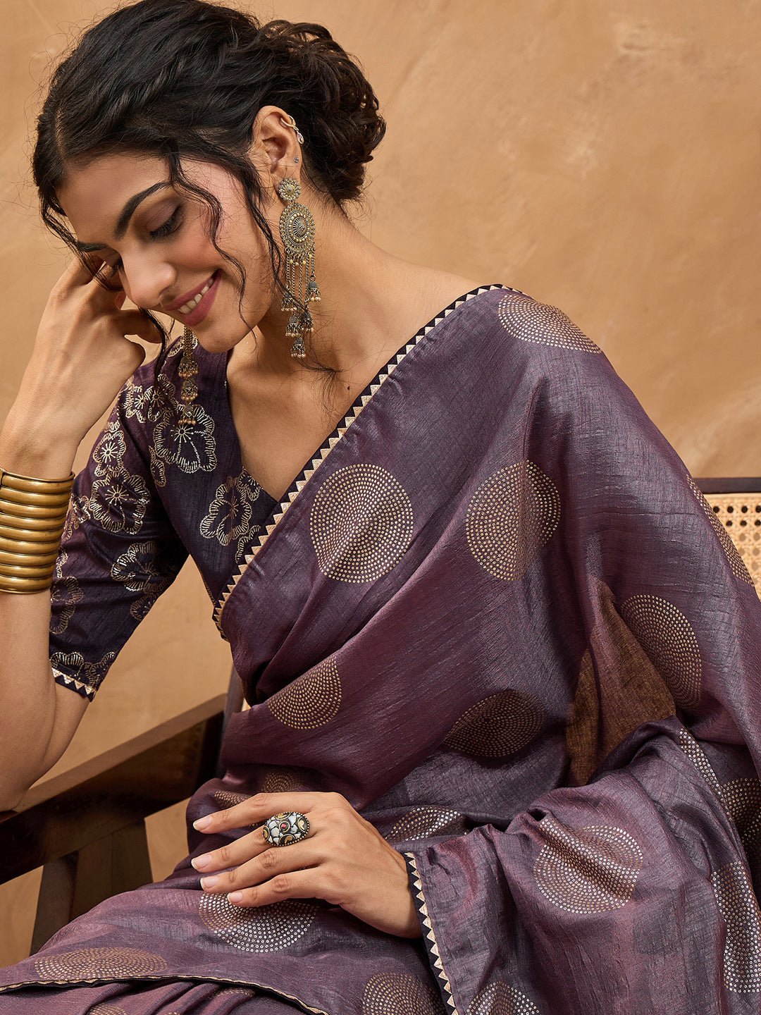 Purple Dola silk Foil Printed Saree - Ressa