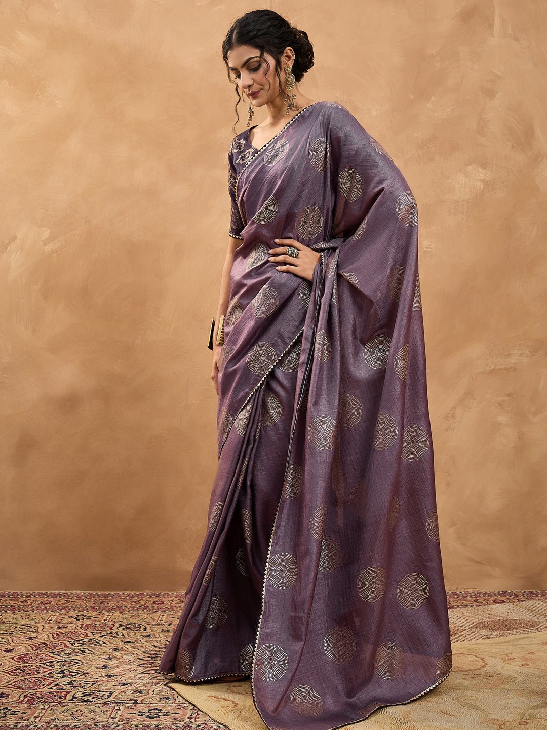 Purple Dola silk Foil Printed Saree - Ressa