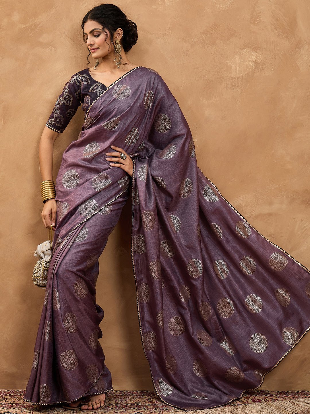 Purple Dola silk Foil Printed Saree - Ressa