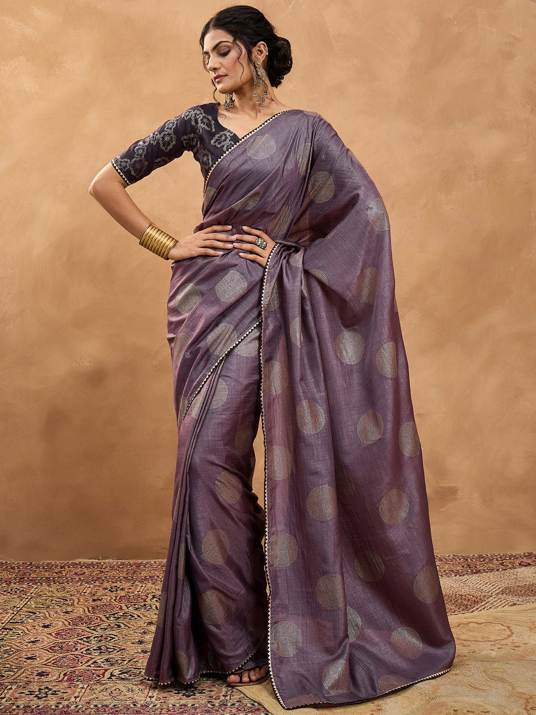 Purple Dola silk Foil Printed Saree - Ressa