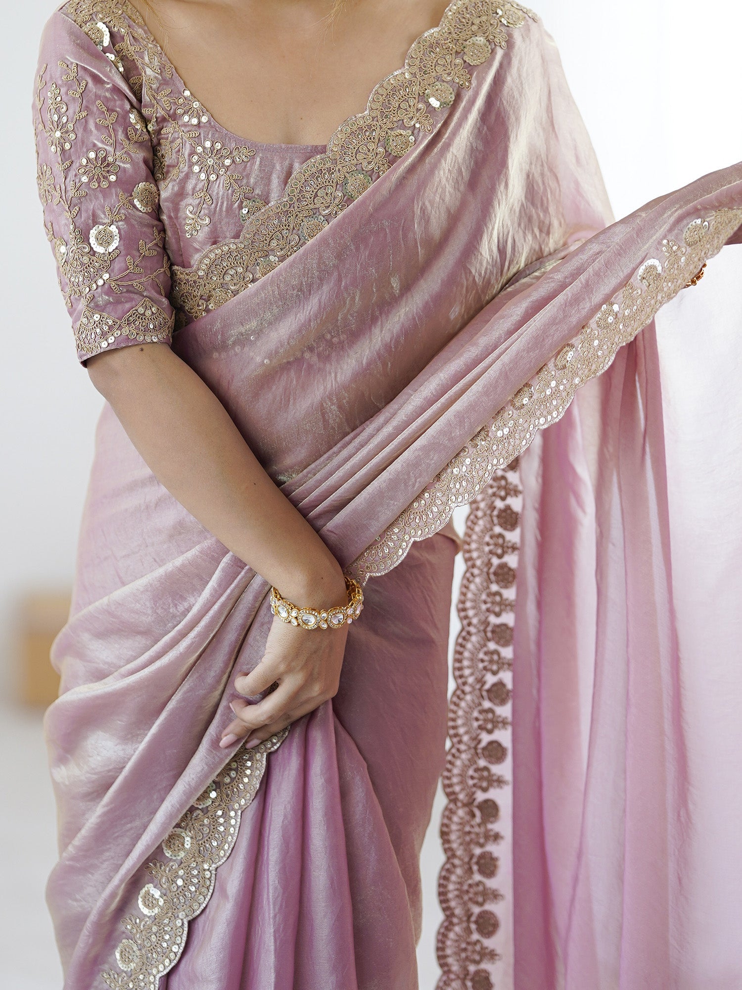 Purple Embellished Tissue Sarees - Ressa