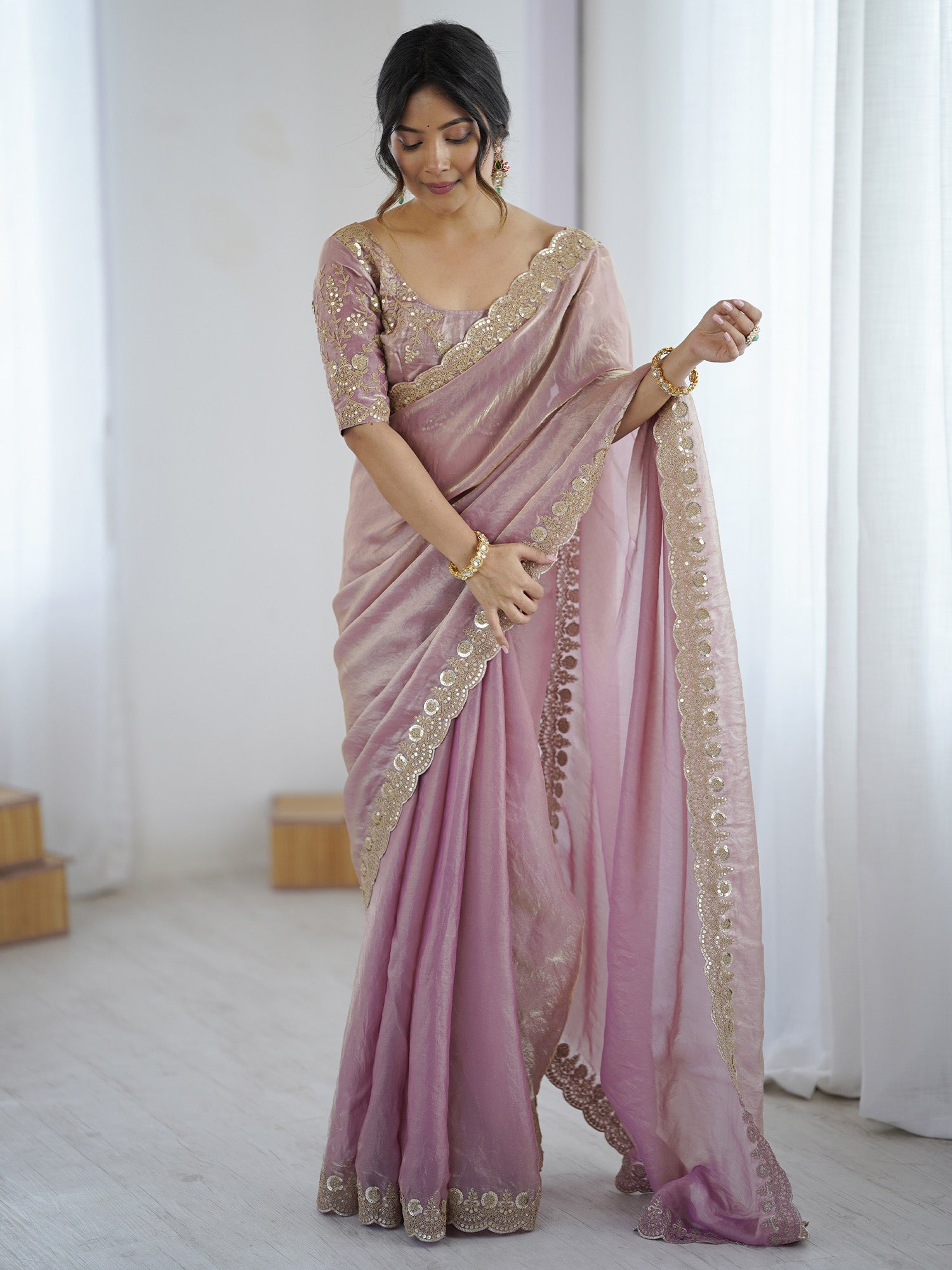 Purple Embellished Tissue Sarees - Ressa