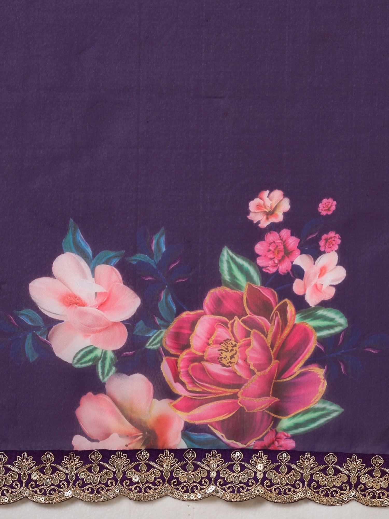 Purple Floral Organza Saree with Embroidered Border - Ressa