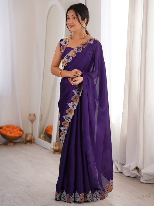 Purple Georgette Cutwork Saree - Ressa