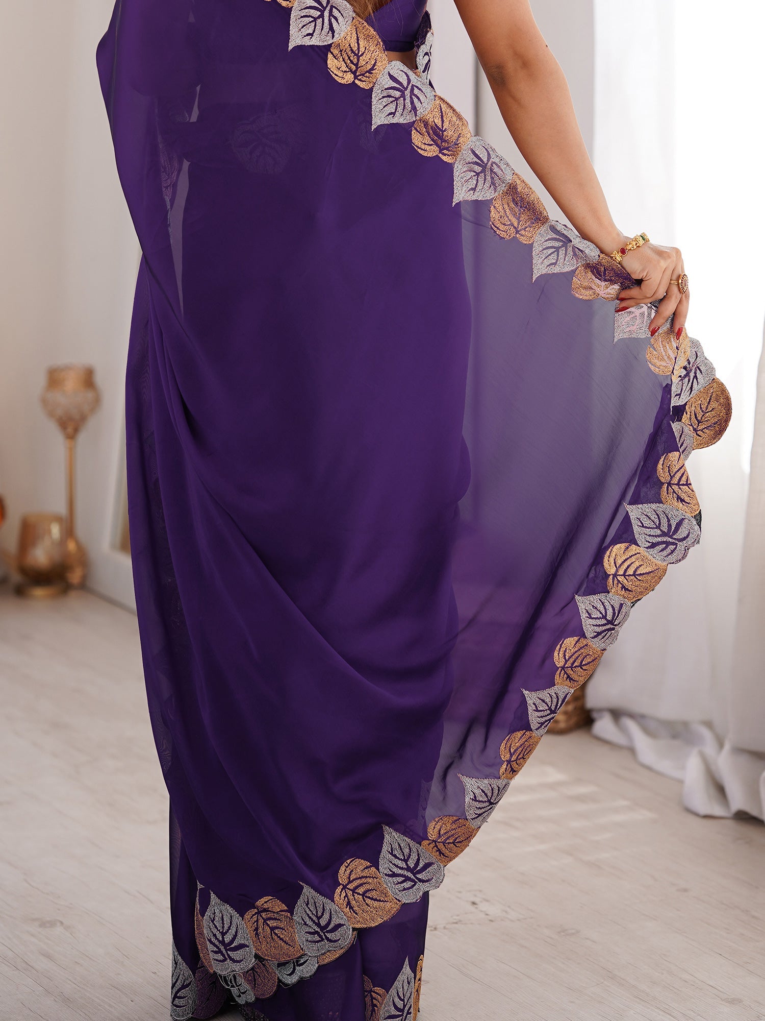 Purple Georgette Cutwork Saree - Ressa