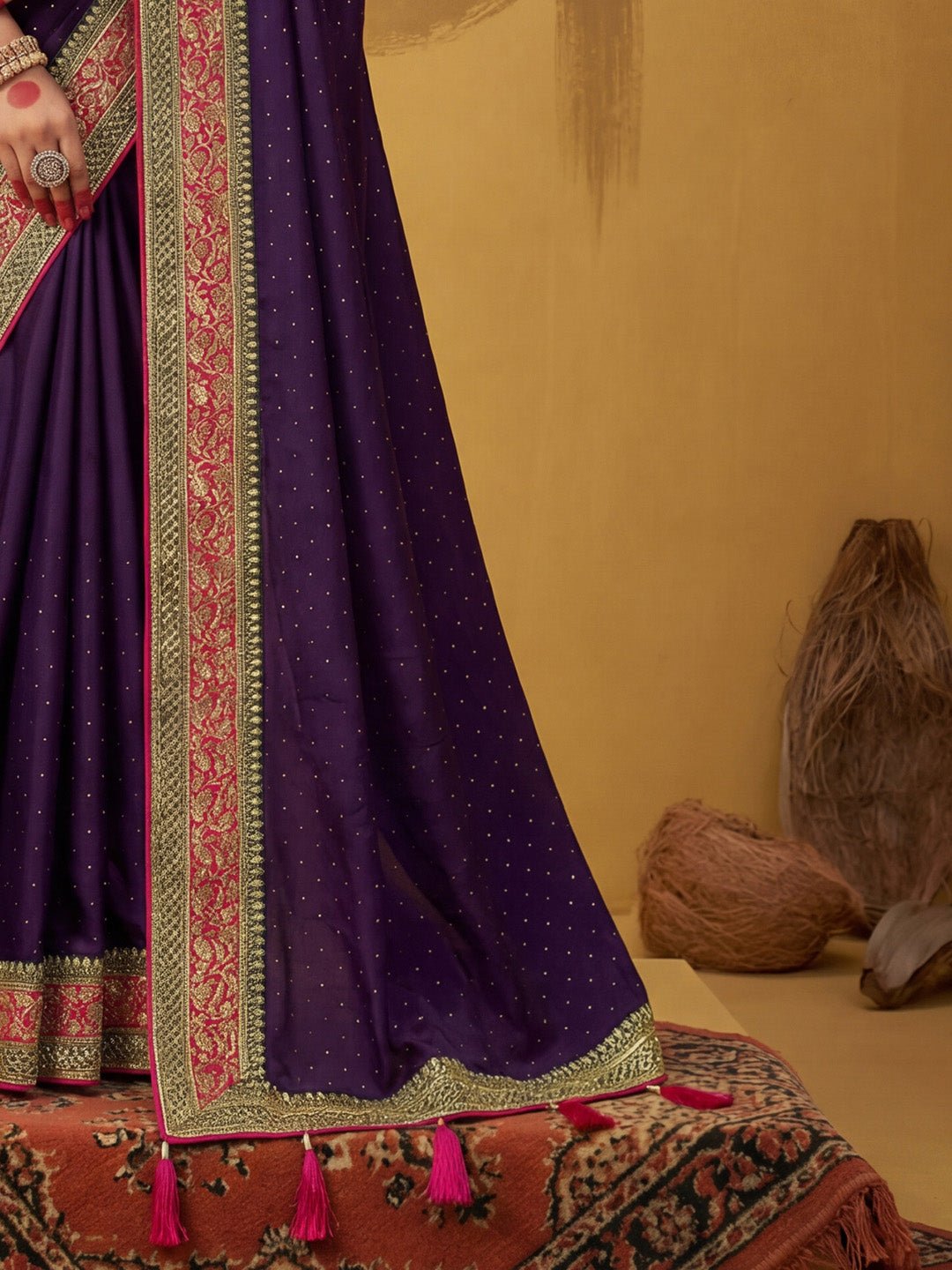 Purple Georgette Embroidery Scalloped Border Saree - Ressa