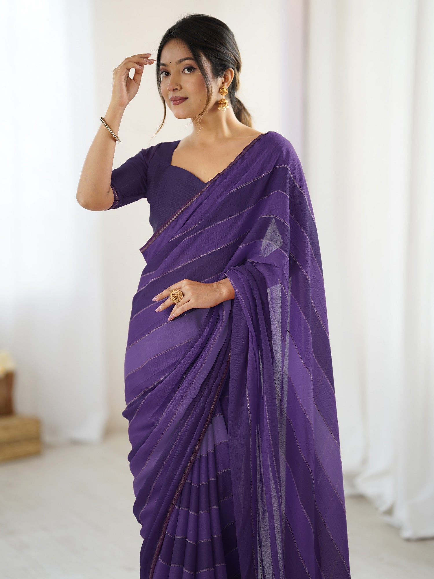 Purple Georgette Leheriya Saree - Ressa