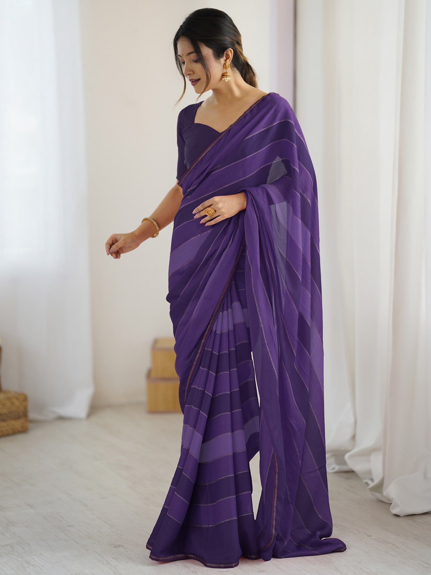 Purple Georgette Leheriya Saree - Ressa