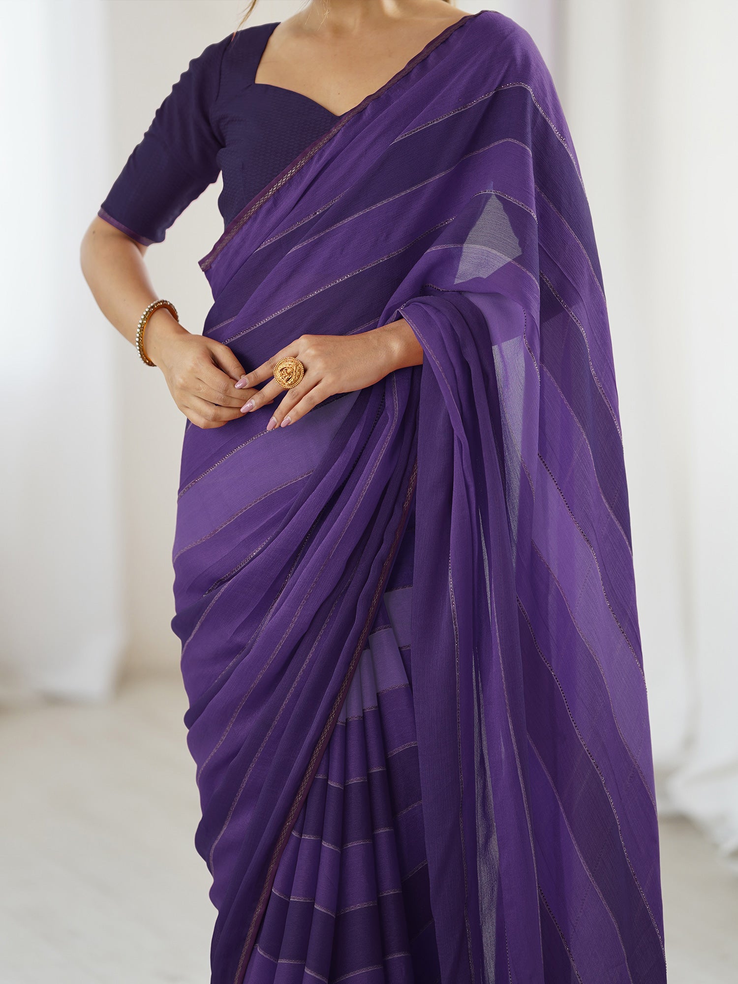 Purple Georgette Leheriya Saree - Ressa