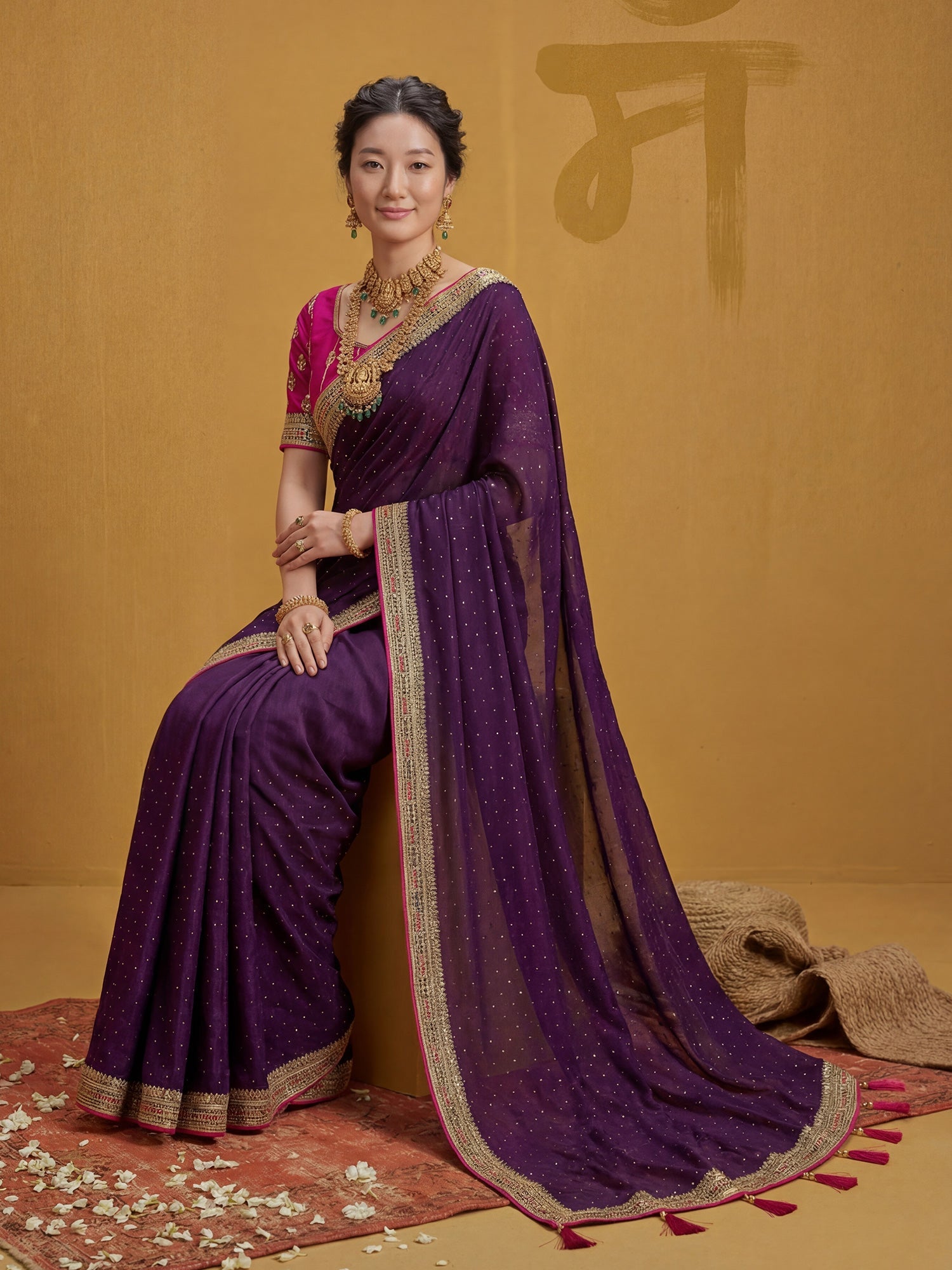 Purple Georgette Saree with Embroidered Border - Ressa