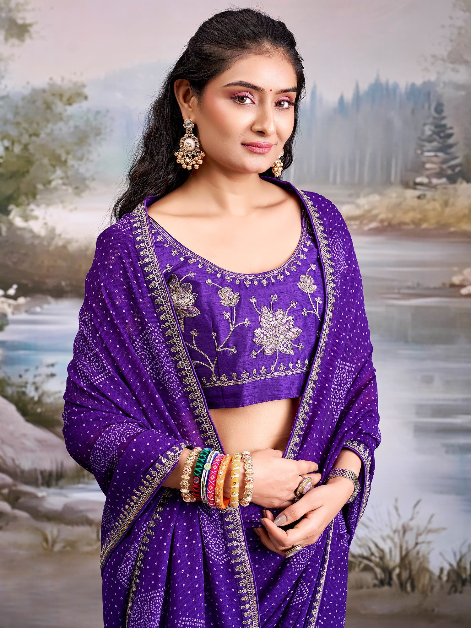 Purple Georgette Saree with Embroidered Border - Ressa