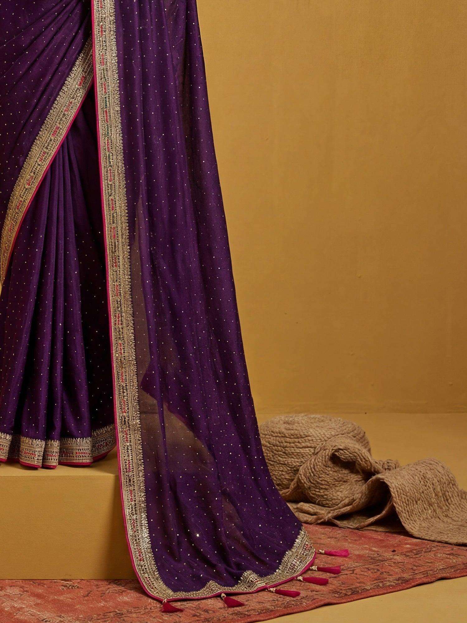 Purple Georgette Saree with Embroidered Border - Ressa
