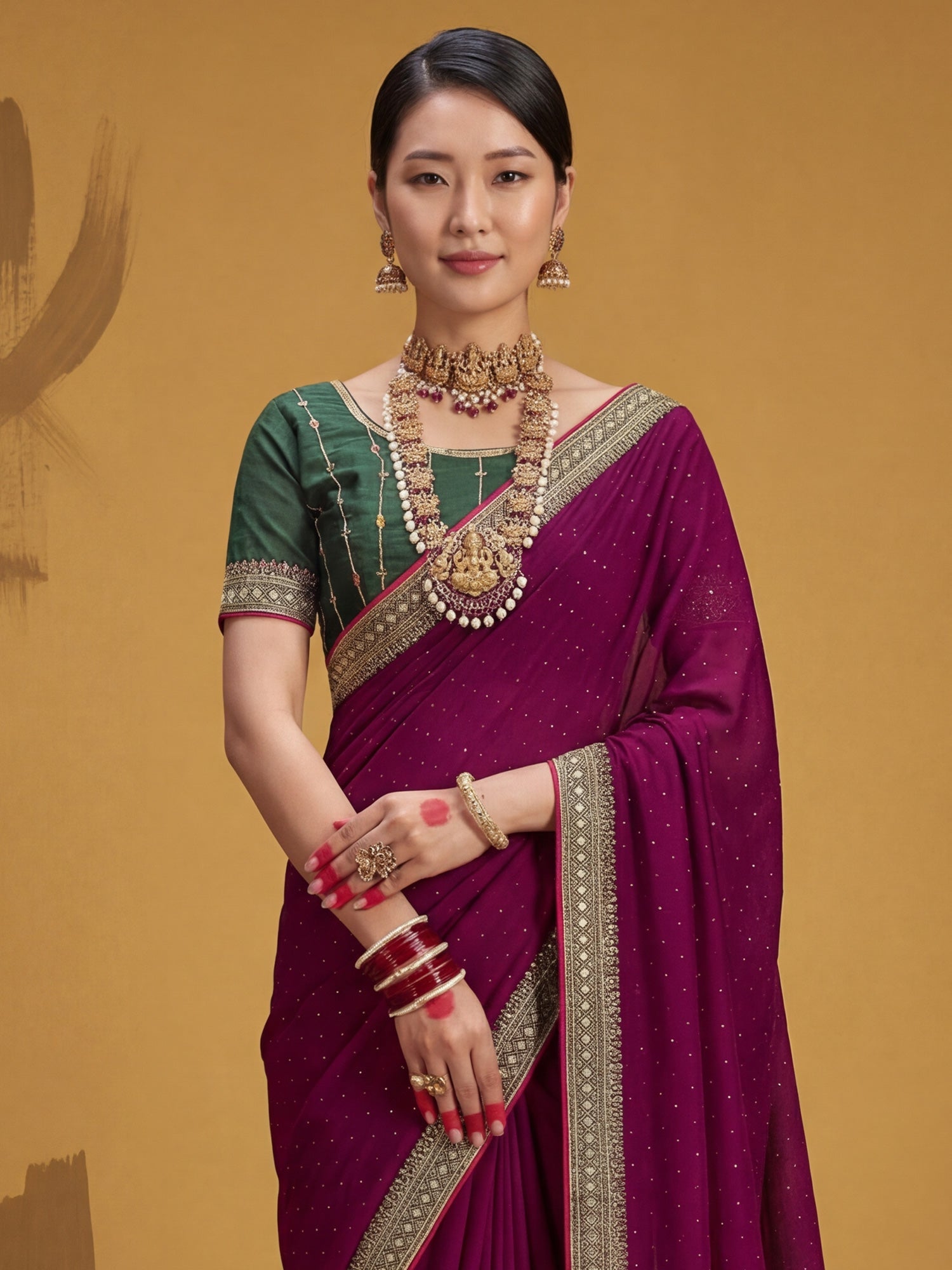 Purple Georgette Saree with Embroidered Border - Ressa