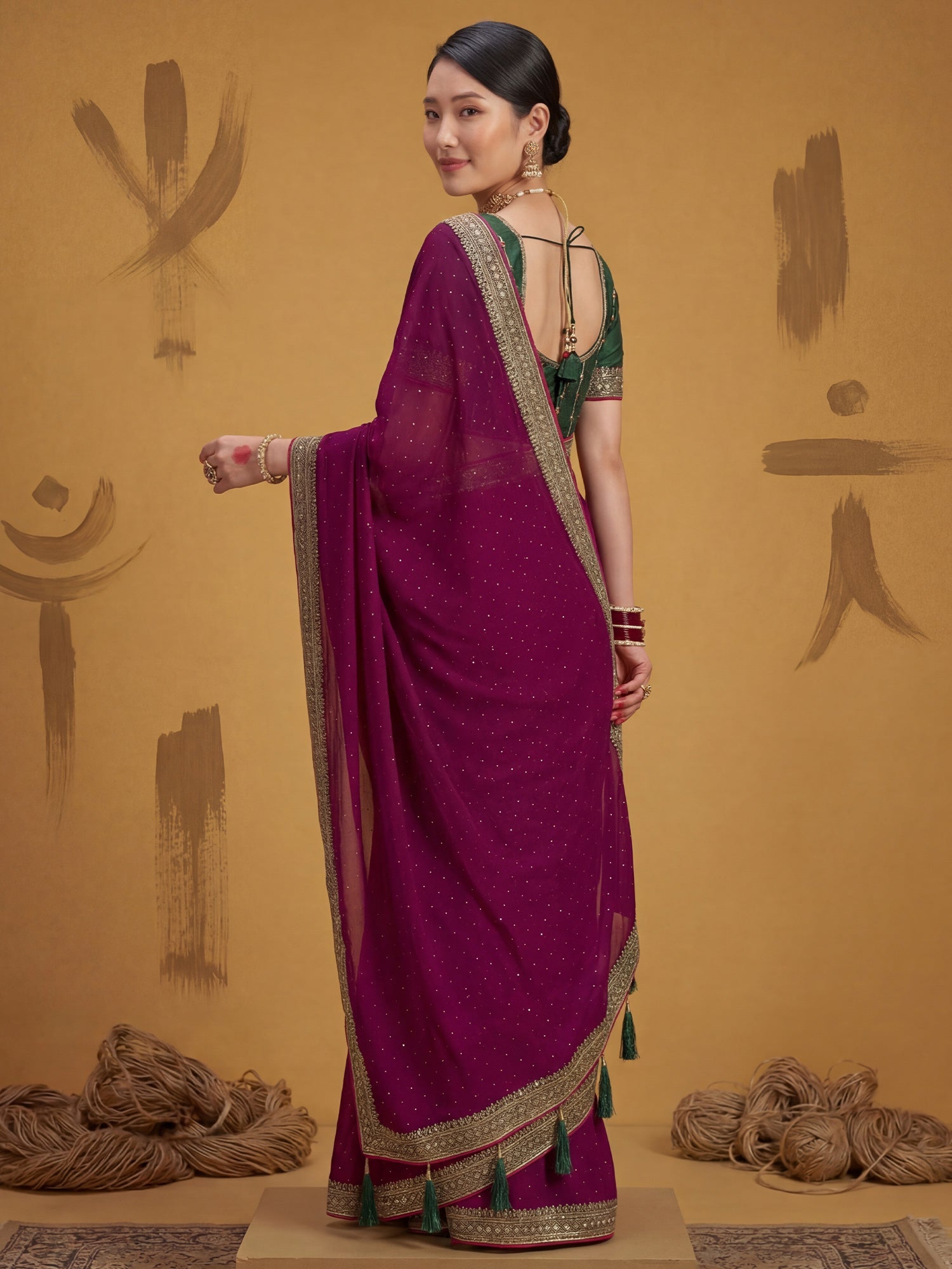 Purple Georgette Saree with Embroidered Border - Ressa