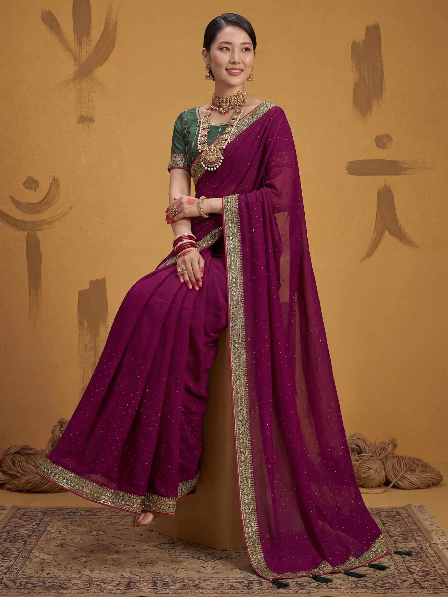 Purple Georgette Saree with Embroidered Border - Ressa