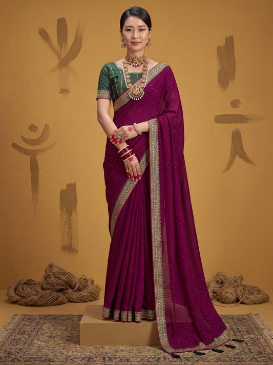 Purple Georgette Saree with Embroidered Border - Ressa