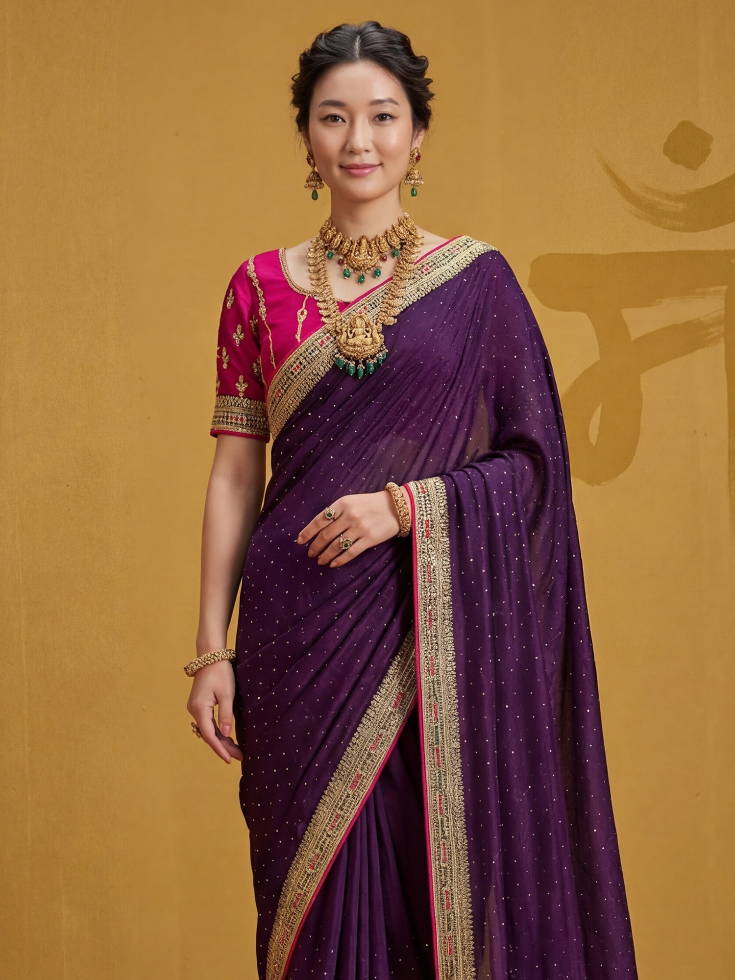Purple Georgette Saree with Embroidered Border - Ressa