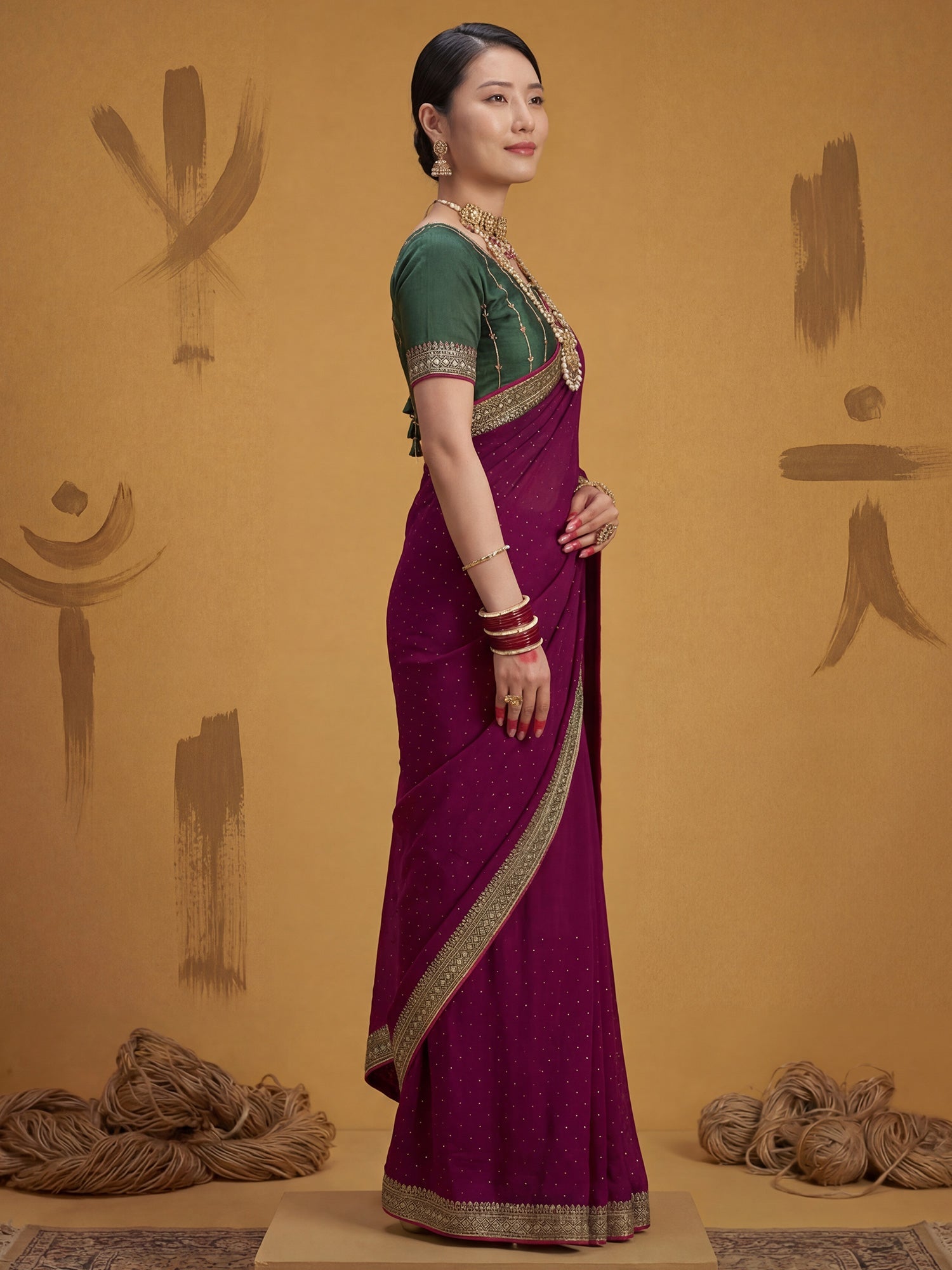 Purple Georgette Saree with Embroidered Border - Ressa