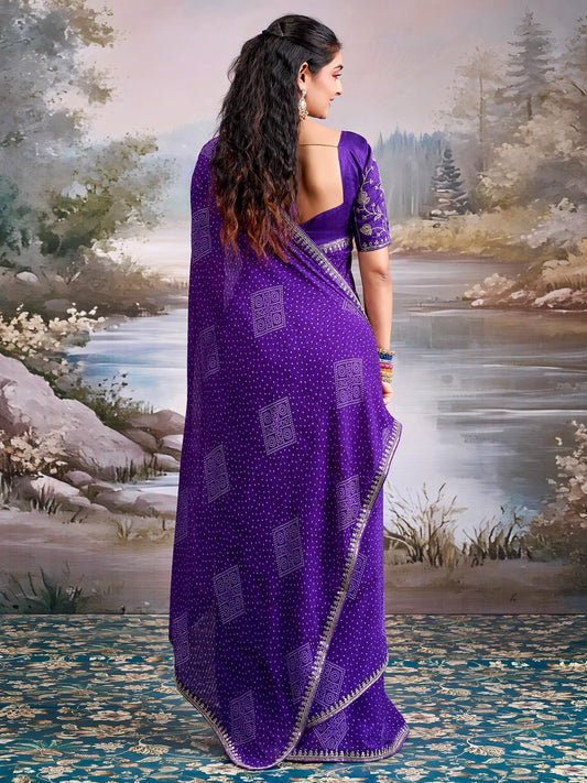 Purple Georgette Saree with Embroidered Border - Ressa