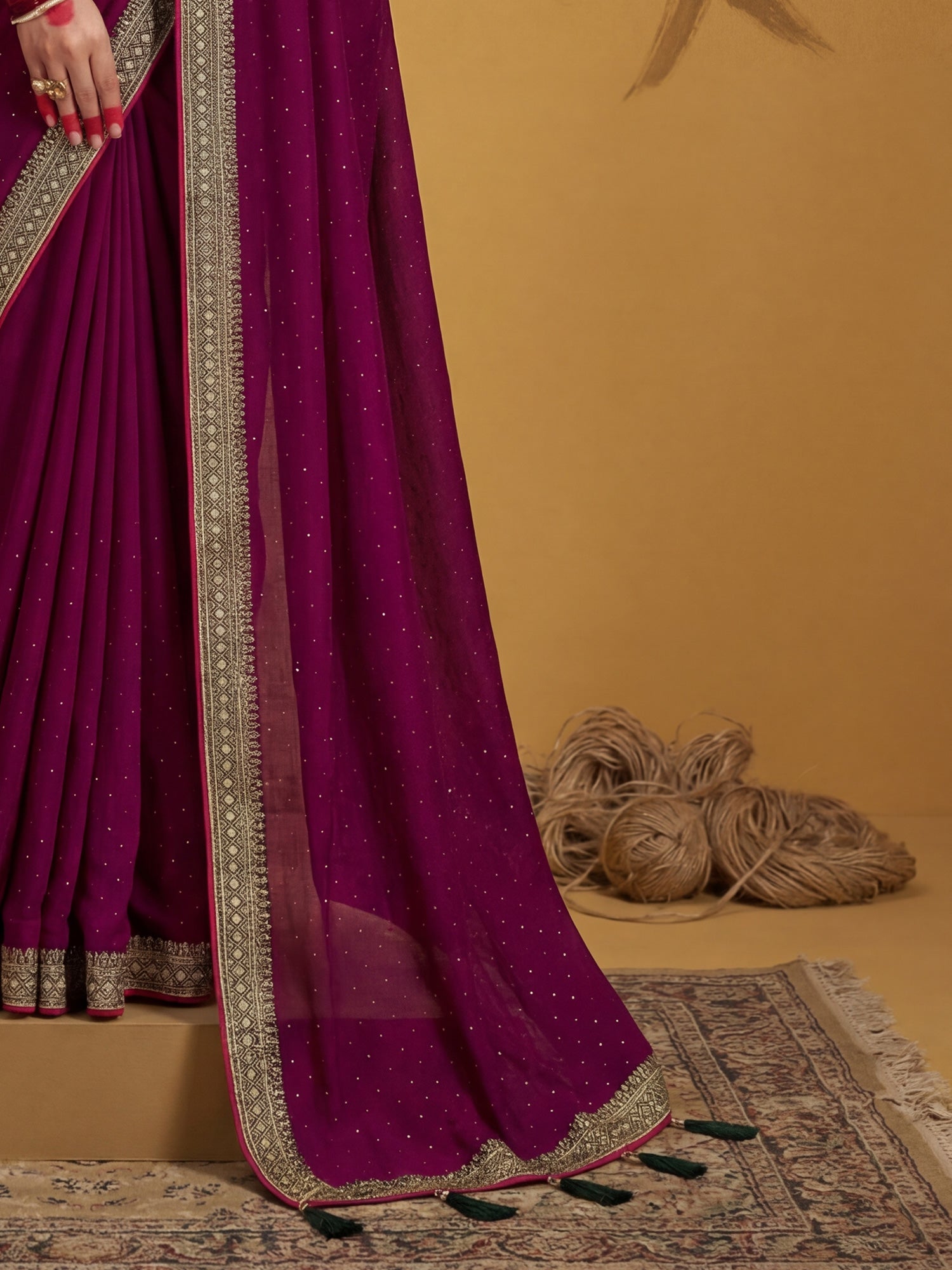 Purple Georgette Saree with Embroidered Border - Ressa