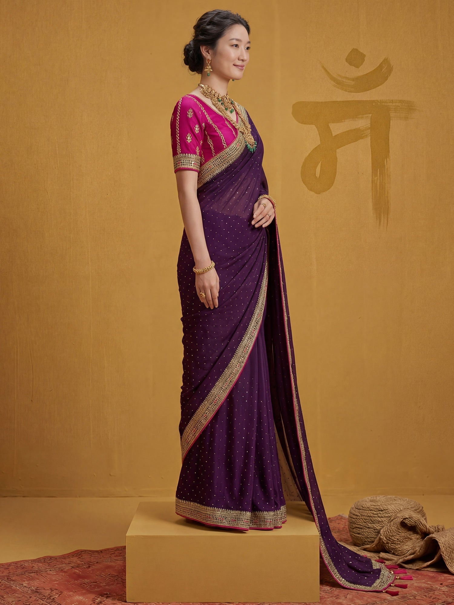 Purple Georgette Saree with Embroidered Border - Ressa