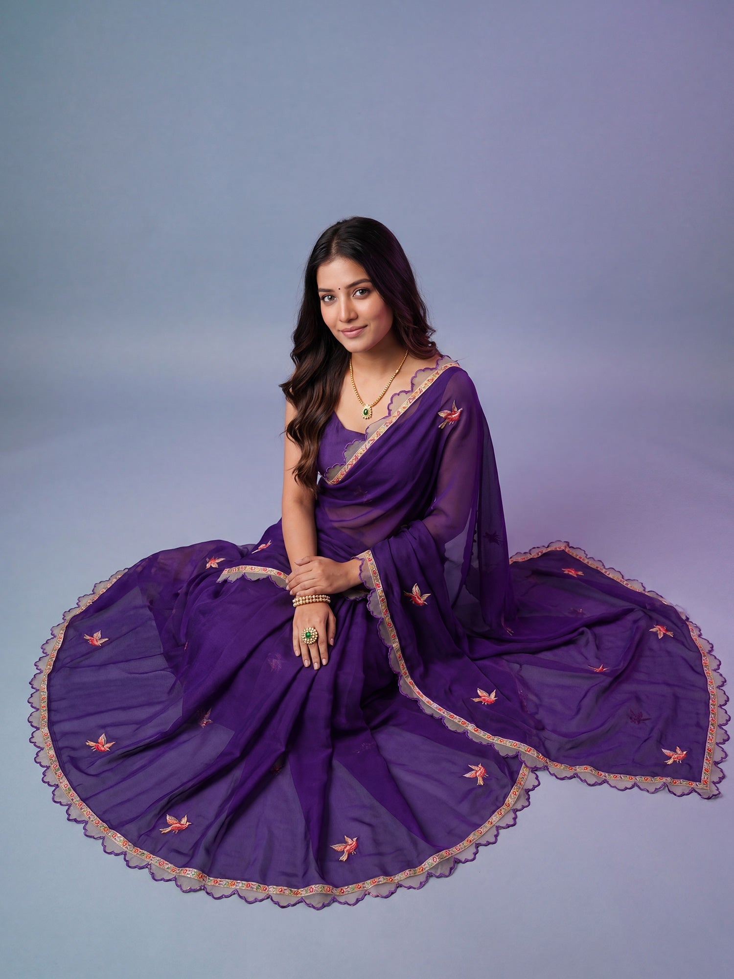 Purple Georgette Silk Blend Saree - Ressa