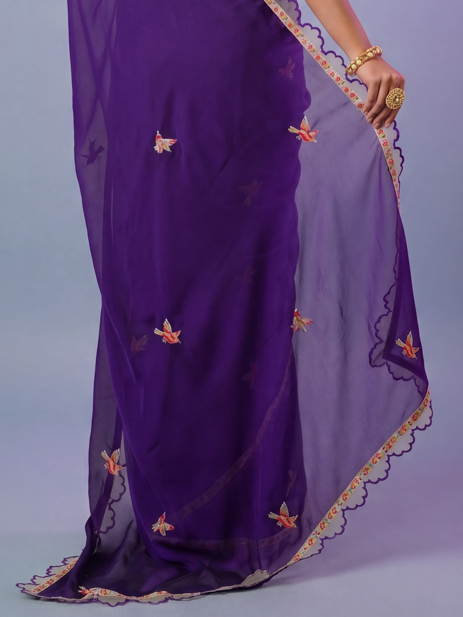 Purple Georgette Silk Blend Saree - Ressa