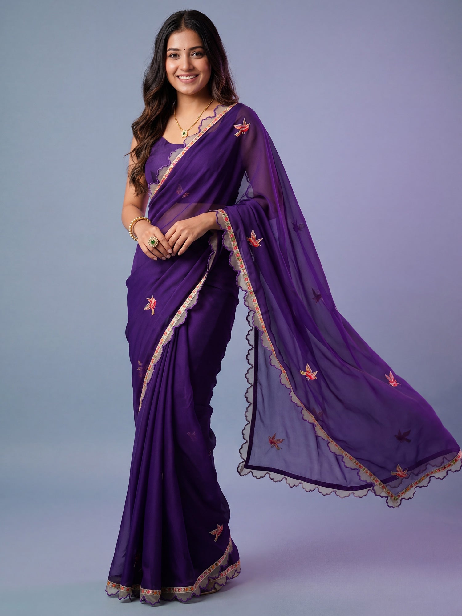 Purple Georgette Silk Blend Saree - Ressa