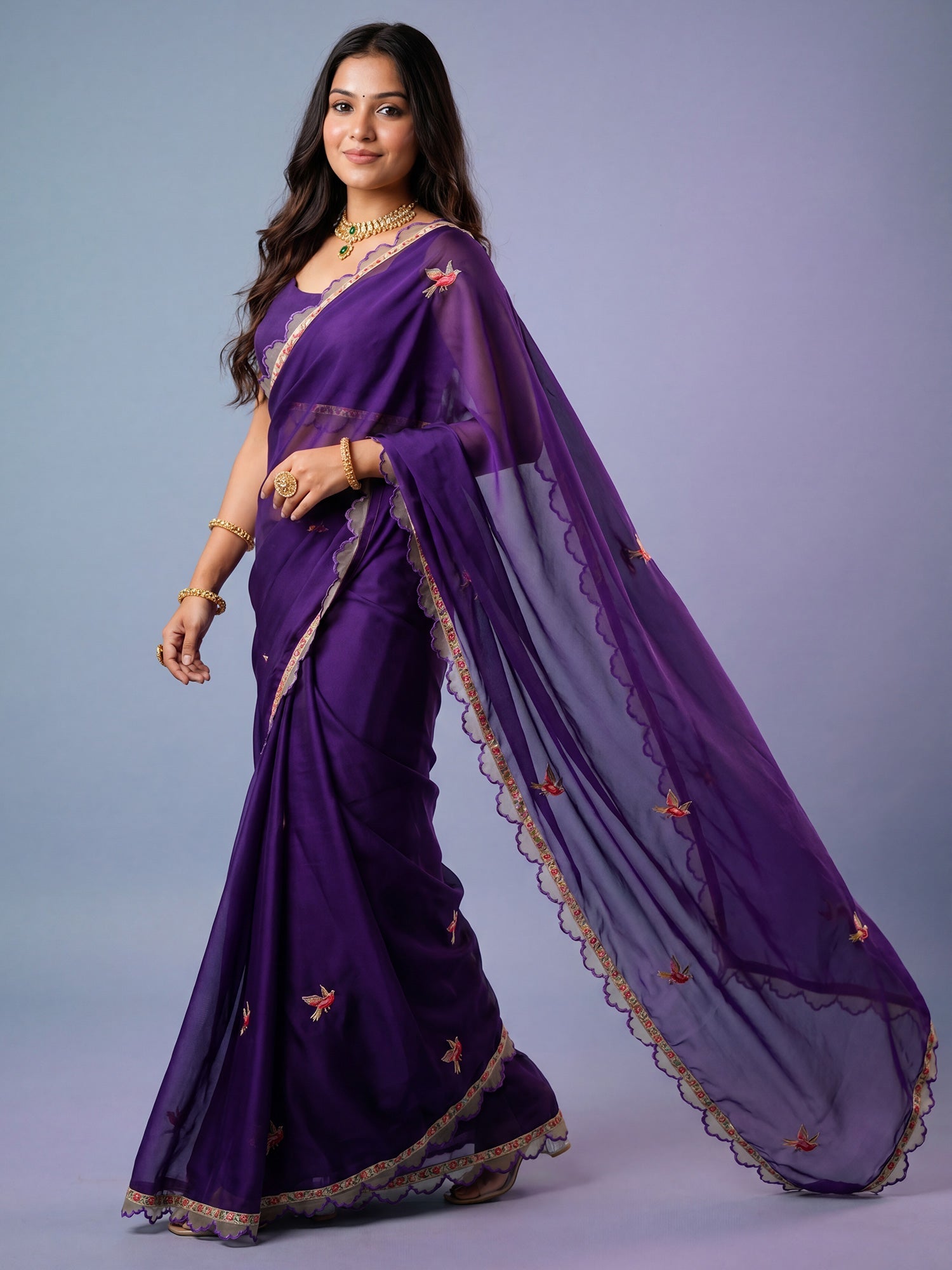 Purple Georgette Silk Blend Saree - Ressa