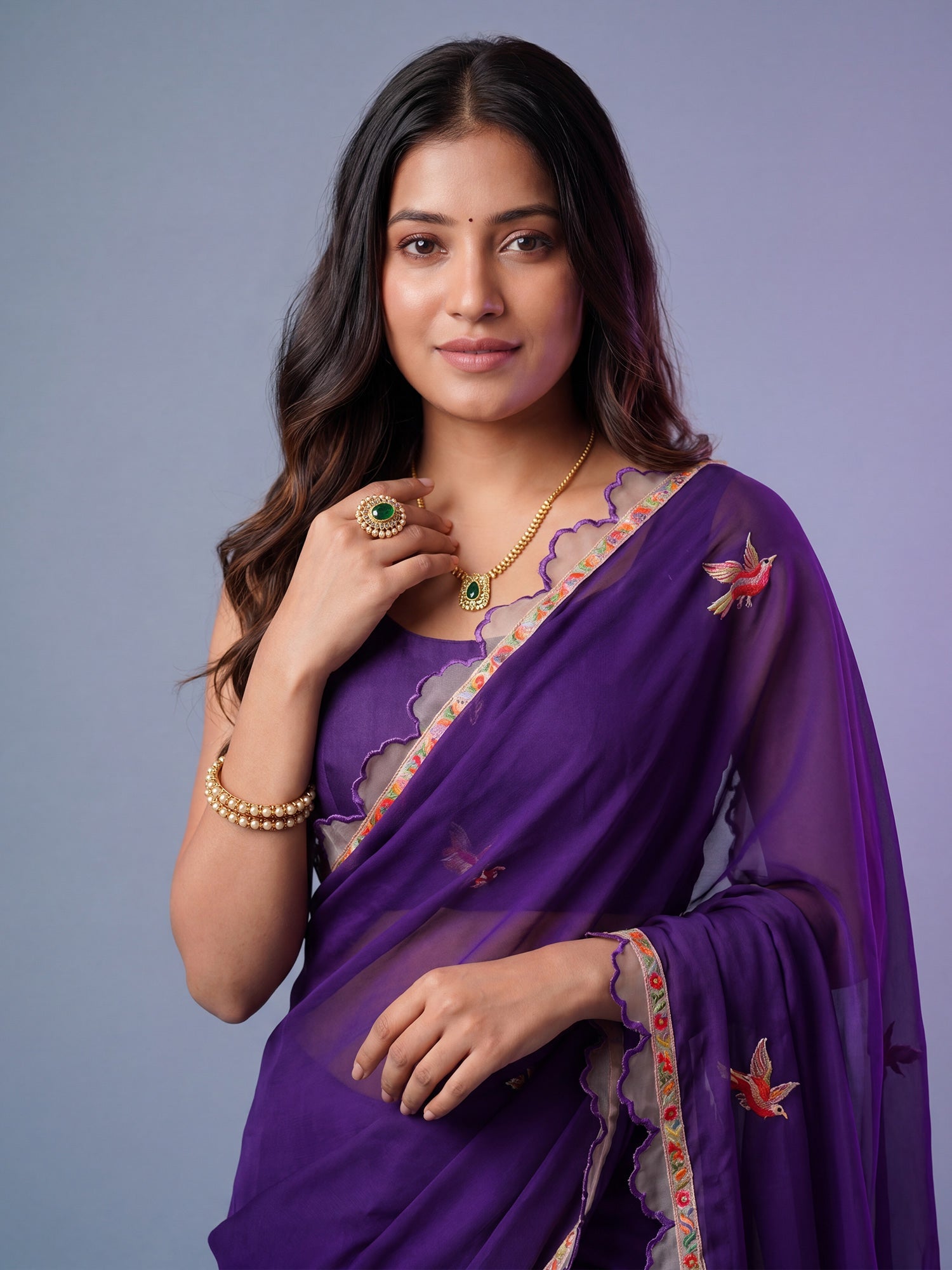 Purple Georgette Silk Blend Saree - Ressa
