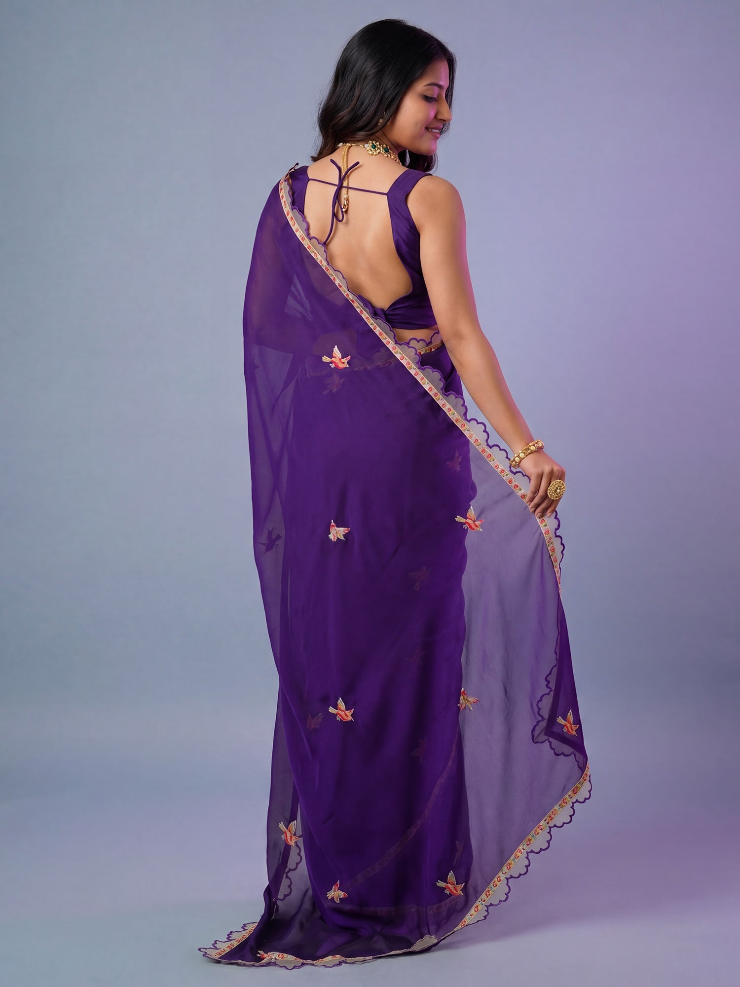 Purple Georgette Silk Blend Saree - Ressa