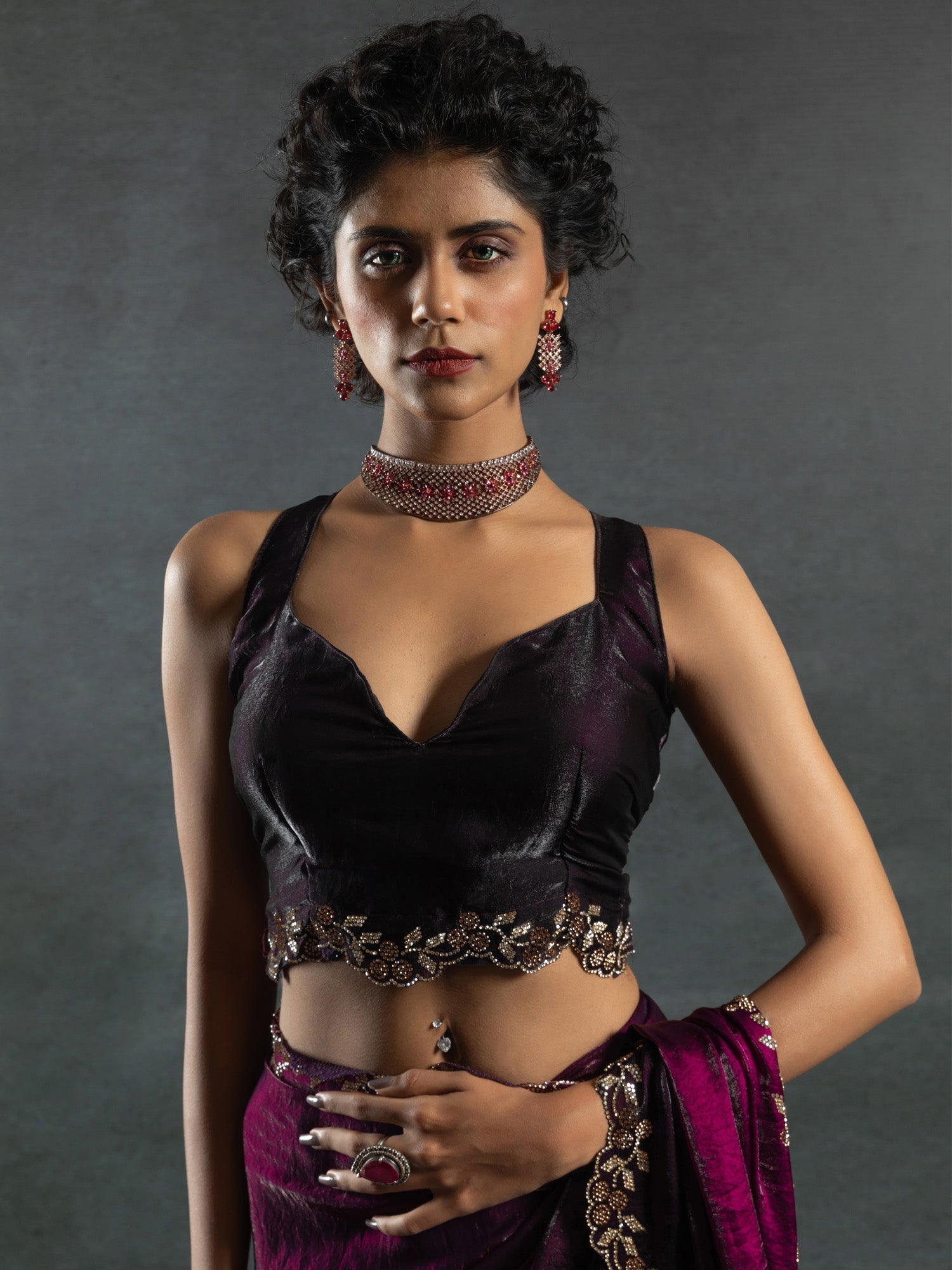 Purple & Gold Embellished Saree - Ressa