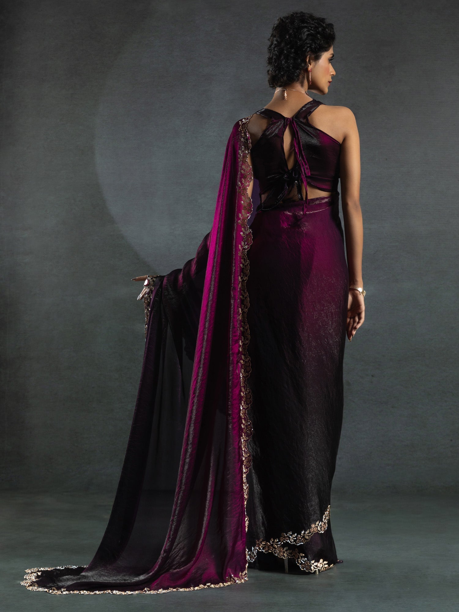Purple & Gold Embellished Saree - Ressa
