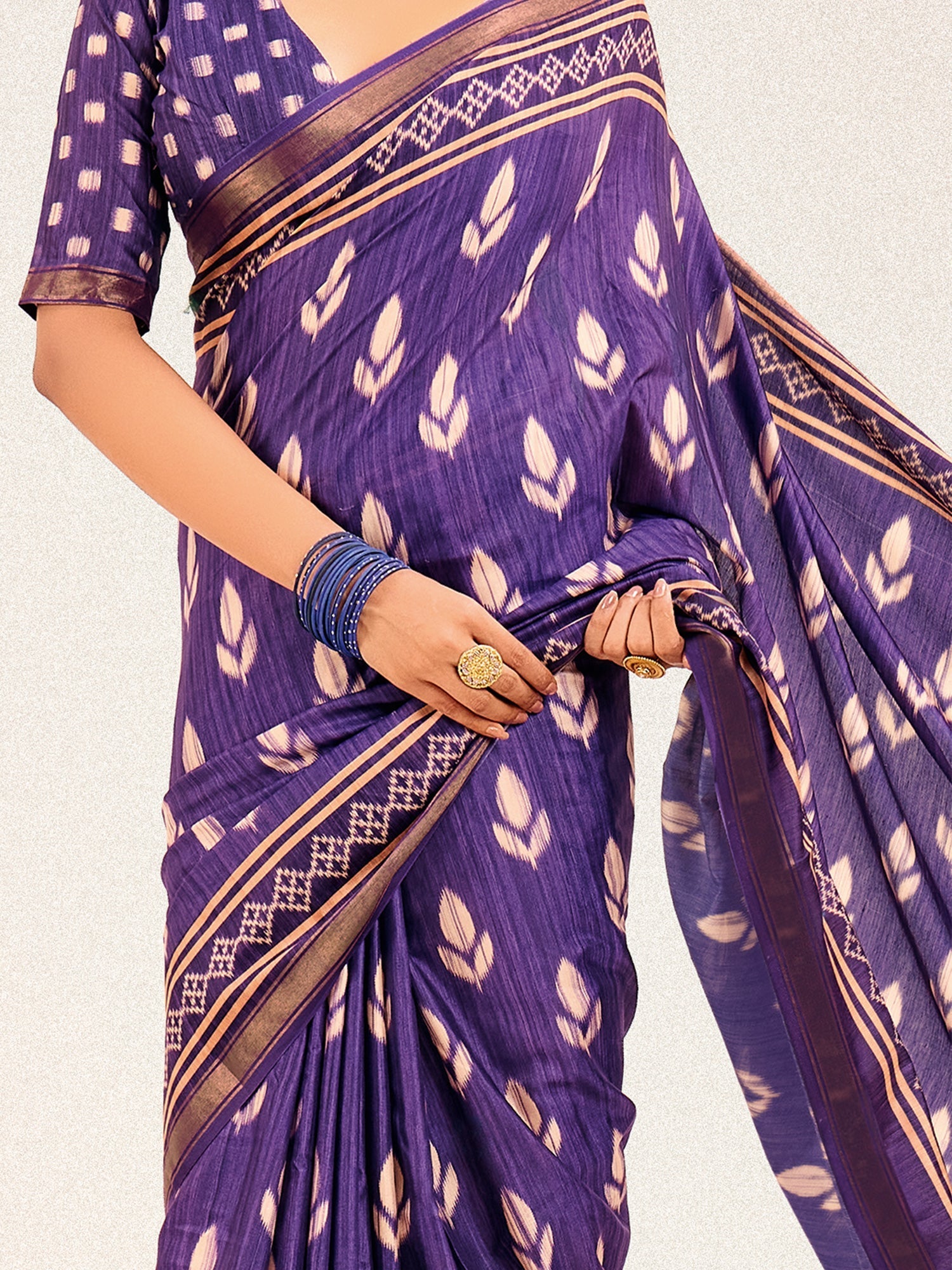 Purple Ikat Silk Saree with Taj Mahal Pallu - Ressa