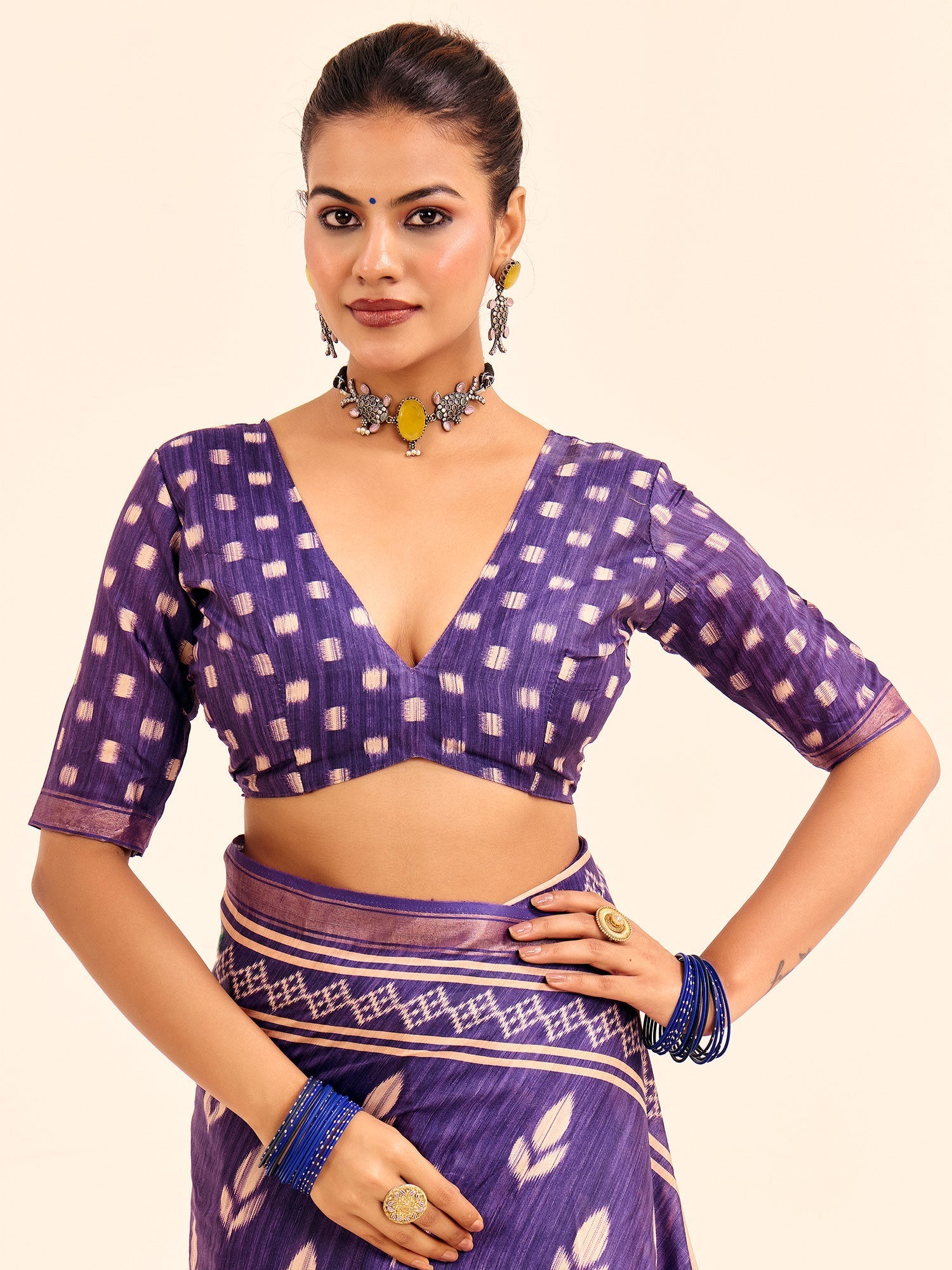 Purple Ikat Silk Saree with Taj Mahal Pallu - Ressa