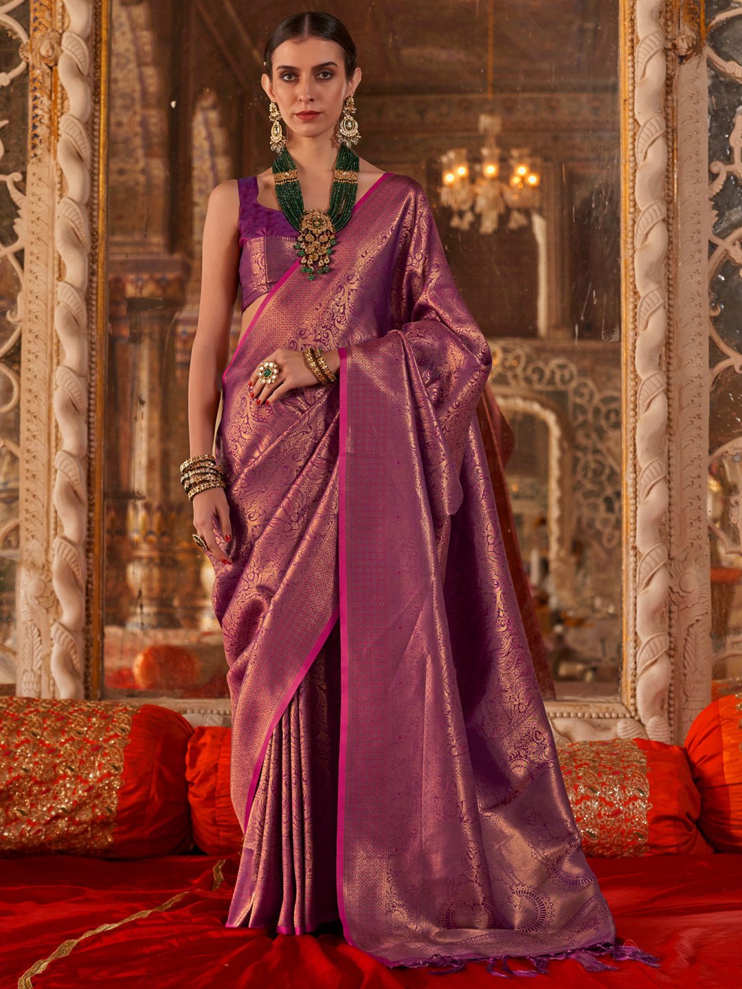 Purple Kanjivaram Woven Silk Blend Gold Zari Work Blouse - Ressa