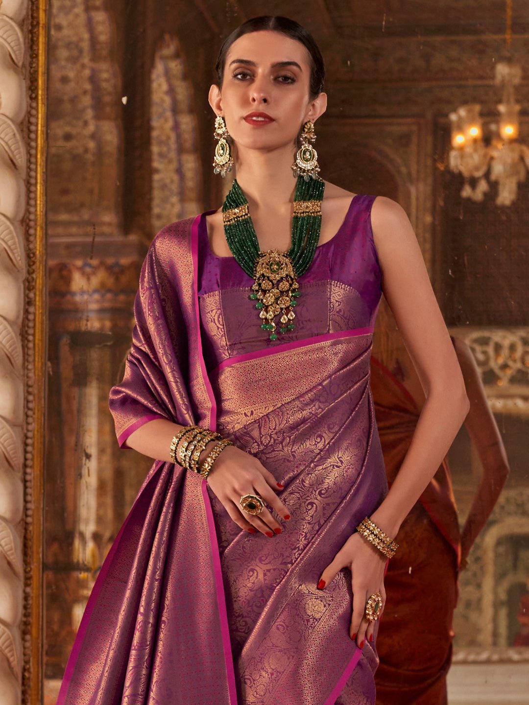 Purple Kanjivaram Woven Silk Blend Gold Zari Work Blouse - Ressa