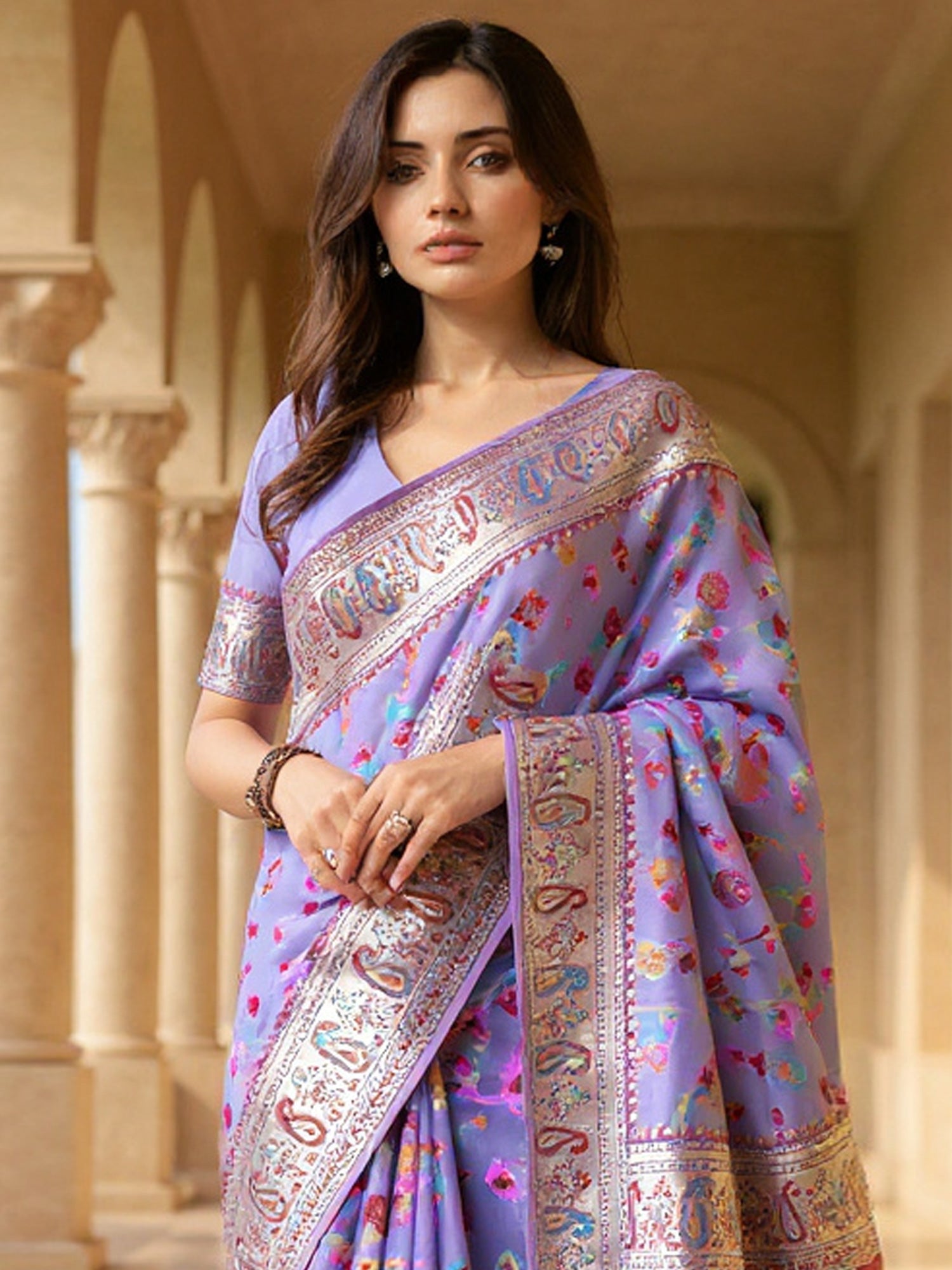Purple Kashmiri Silk Sare - Ressa