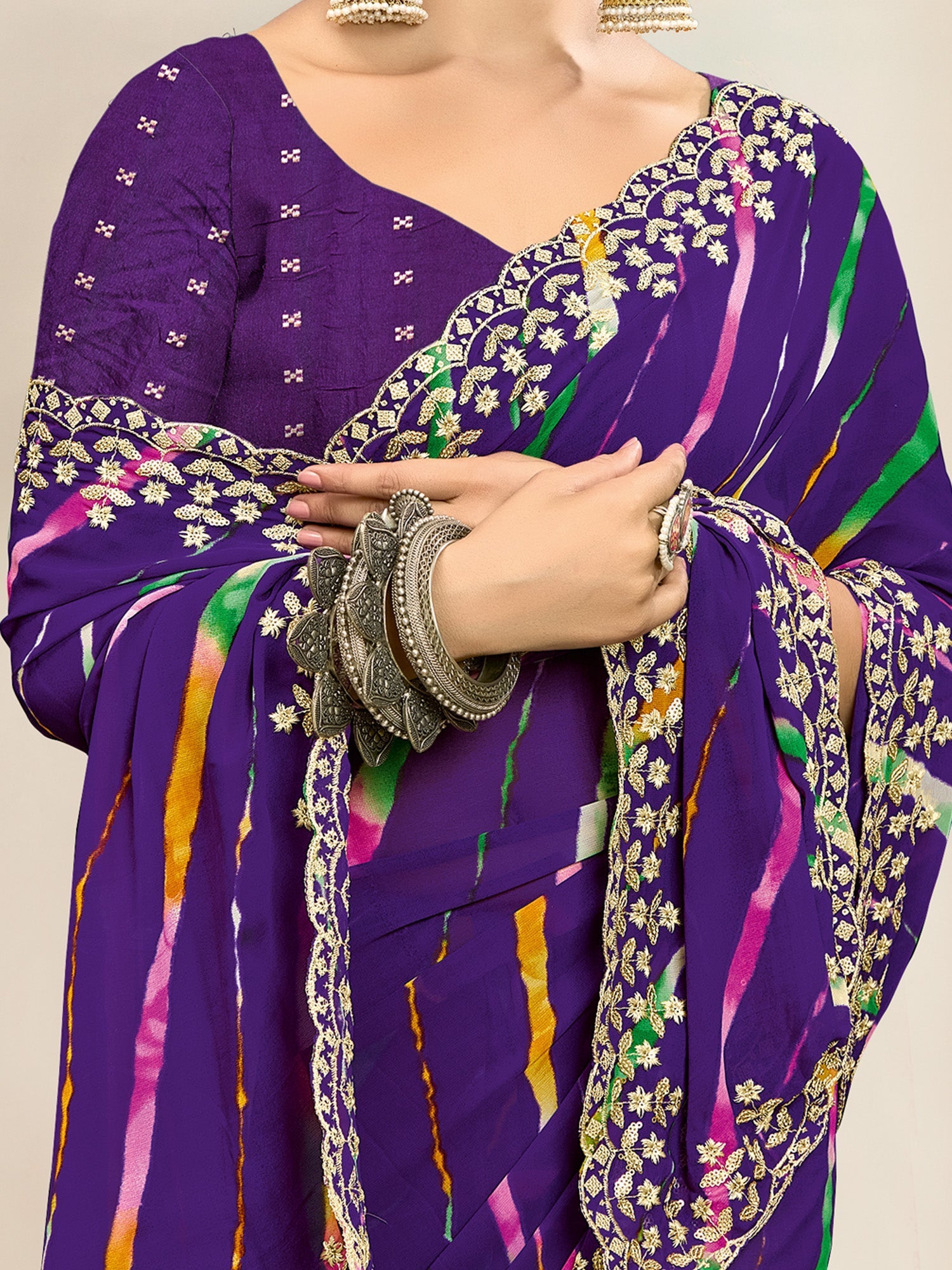 Purple Leheriya Georgette Saree - Ressa