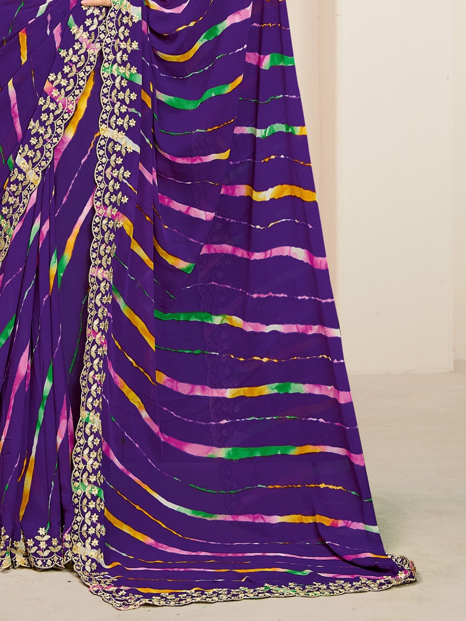Purple Leheriya Georgette Saree - Ressa