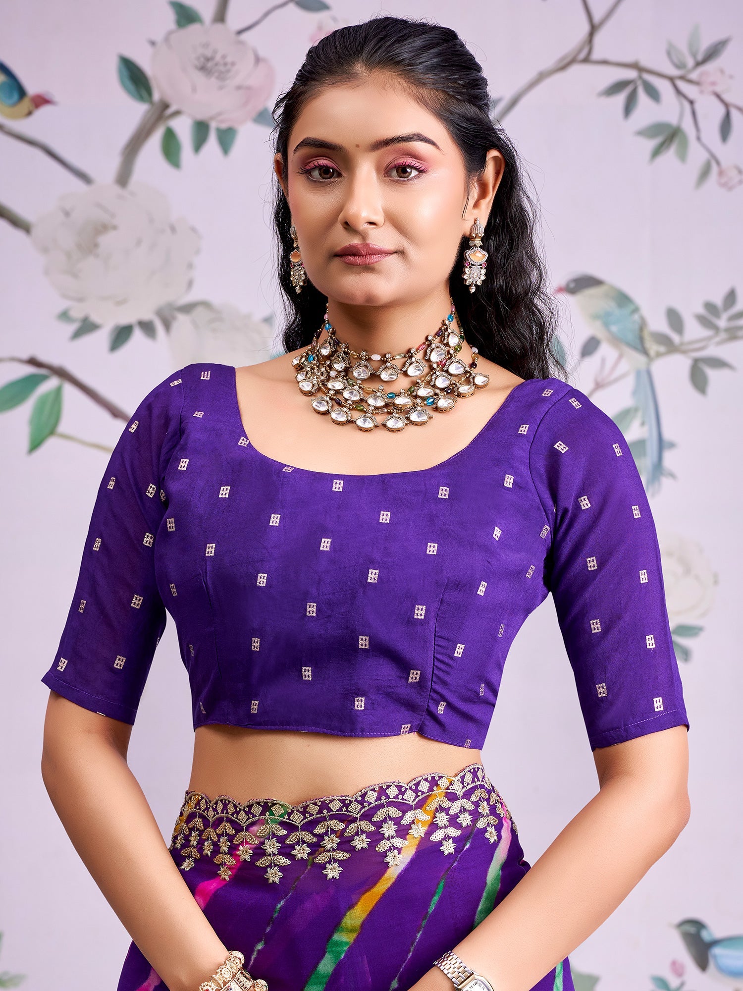 Purple Leheriya Georgette Saree with Embroidered Border - Ressa