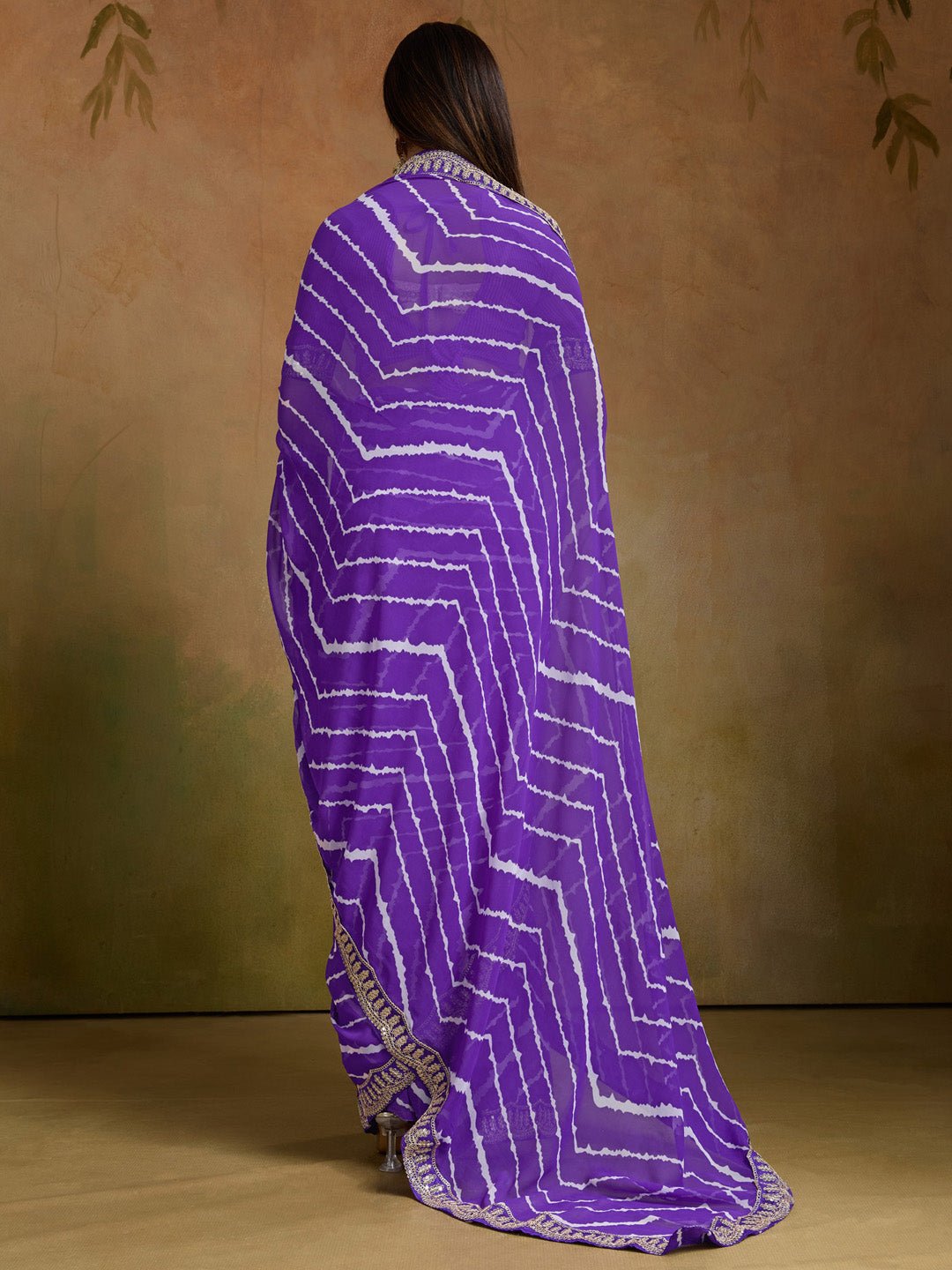 Purple Leheriya Print Georgette Saree - Ressa