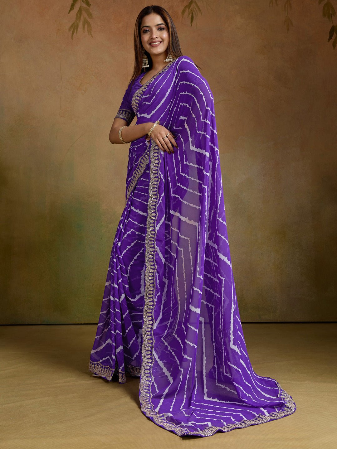 Purple Leheriya Print Georgette Saree - Ressa