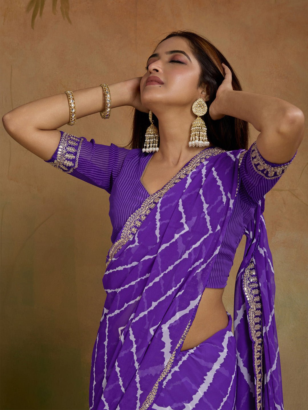 Purple Leheriya Print Georgette Saree - Ressa
