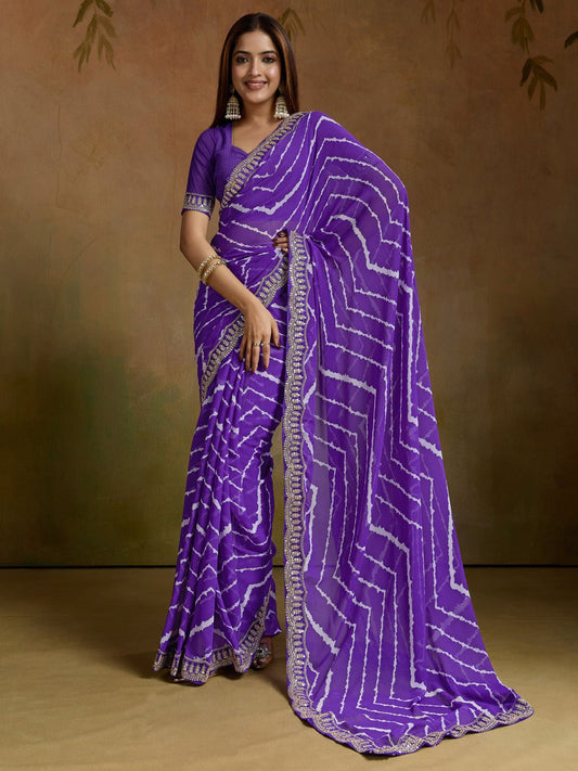 Purple Leheriya Print Georgette Saree - Ressa